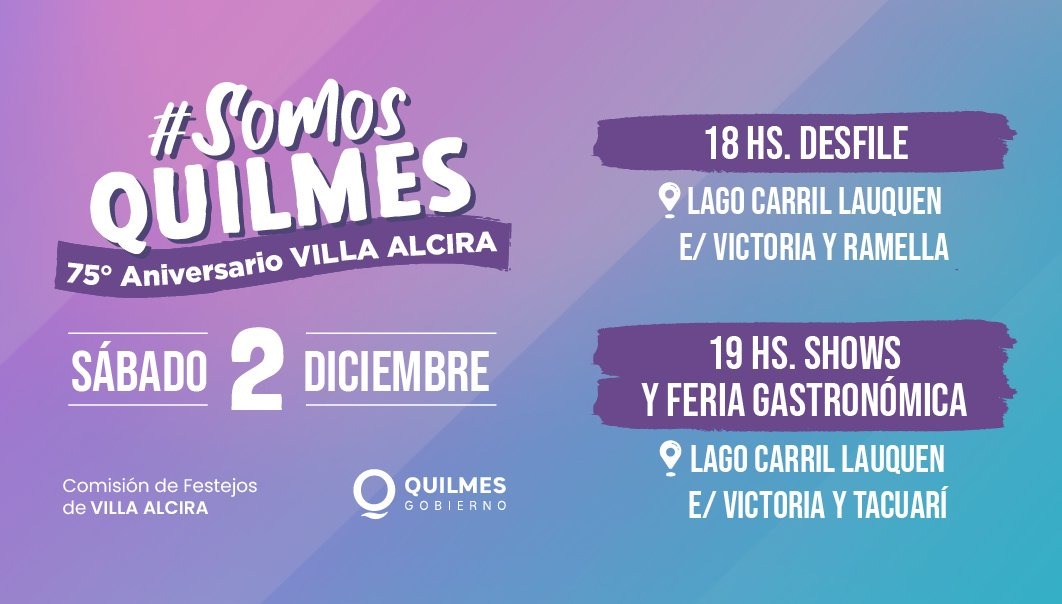 El municipio de Quilmes celebrará este sábado el 75° aniversario de Villa Alcira